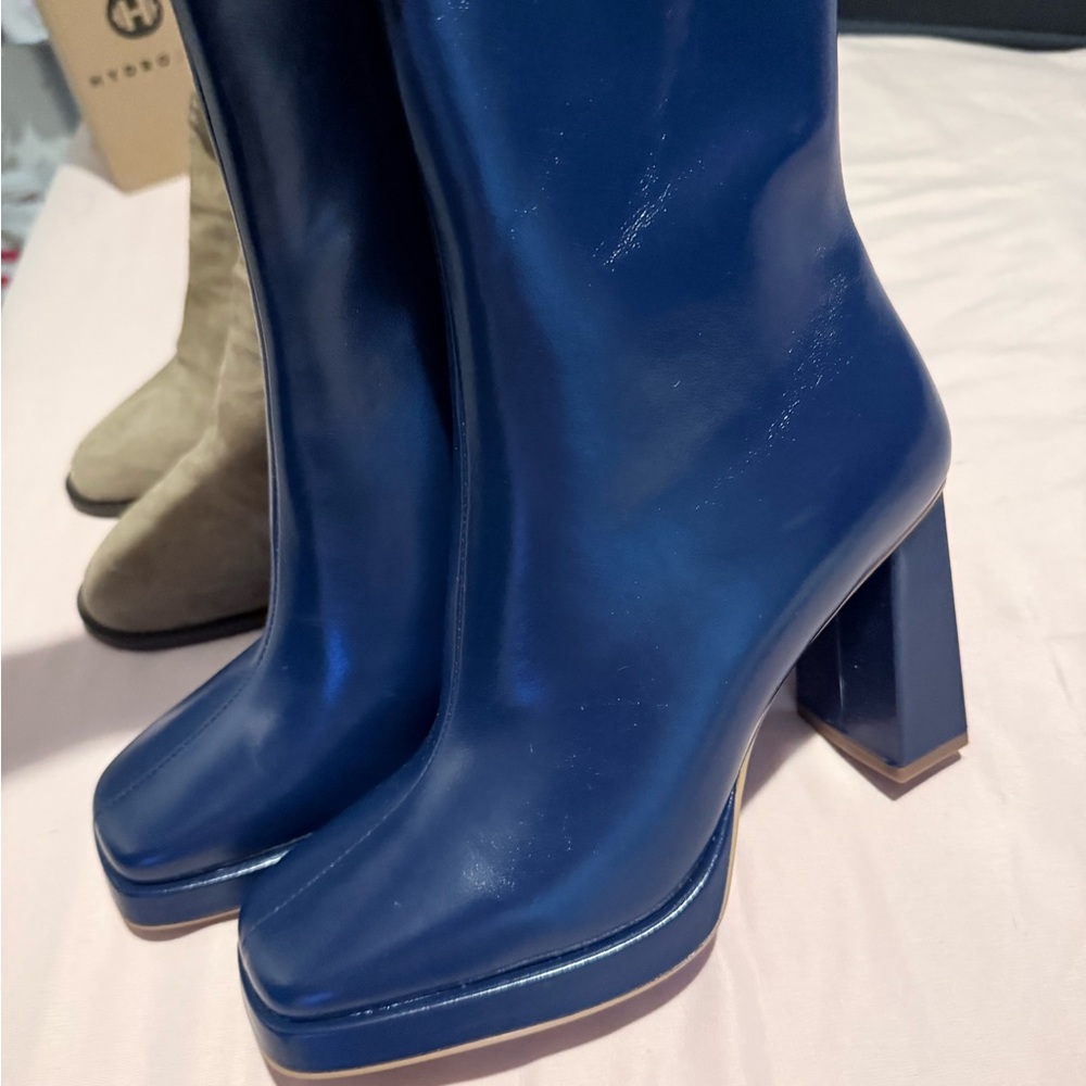 Steve Madden Navy Platform Block Heel Ankle Boots